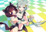  2girls animal_ears artist_name ass bangs black_hairband blue_eyes blunt_bangs bob_cut detached_collar ear_covers gloves green_hair hair_ornament hairband hairclip horse_ears horse_girl horse_tail multiple_girls nishino_flower_(umamusume) playboy_bunny seiun_sky_(umamusume) short_hair tail umamusume white_gloves wrist_cuffs x_hair_ornament zest_(lossol) 