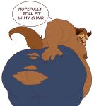  2_horns 5_fingers absurd_res anthro beast_(disney) beauty_and_the_beast belly big_belly big_butt big_nipples blue_bottomwear blue_clothing blue_pants bottomwear brown_belly brown_body brown_fur butt claws clothing dialogue dkmate1 english_text fingers fur green_eyes hand_on_butt hi_res horn huge_butt looking_back male mammal moobs nipples overweight overweight_anthro overweight_male pants shirtless simple_background solo speech_bubble text thick_thighs torn_bottomwear torn_clothing torn_pants tusks white_background 