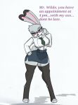  anthro big_breasts big_butt blush breasts butt clothing disney english_text eyewear female glasses hi_res judy_hopps legwear pace-maker secretary solo stockings text thick_thighs zootopia 