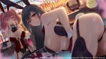  3girls animal_ears ass azur_lane bangs black_gloves black_hair black_thighhighs blush breasts bremerton_(azur_lane) commentary_request detached_collar fake_animal_ears from_behind gloves grey_hair highres large_breasts long_hair looking_at_viewer looking_back manjuu_(azur_lane) multicolored_hair multiple_girls parted_lips pink_hair playboy_bunny rabbit_ears red_eyes red_gloves satou_daiji smile taihou_(azur_lane) thighhighs thighs tray twintails wrist_cuffs 