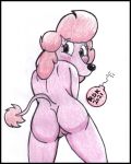  accessory anthro biped blinky_bill_(series) butt canid canine canis domestic_dog female fur genitals hair hair_accessory looking_back mammal nude penelope_(disambiguation) pink_body pink_fur pink_hair poodle pussy reddragonkan solo traditional_media_(artwork) 
