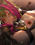  1boy at4190_(user_vzac7788) bird blonde_hair closed_eyes closed_mouth dio_brando eagle earrings feather_hair_ornament feathers fingernails hair_ornament jewelry jojo_no_kimyou_na_bouken looking_at_viewer looking_back male_focus muscular muscular_male pet_shop pink_scarf red_eyes scarf short_hair smile solo stardust_crusaders tattoo vampire 