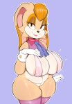  2022 anthro areola big_breasts bottomless breasts clothed clothing female genitals gloves hair handwear hi_res huge_breasts lagomorph legwear leporid looking_at_viewer mammal mature_anthro mature_female nipple_outline nipples orange_eyes orange_hair pussy rabbit sega smile smiling_at_viewer solo sonic_the_hedgehog_(series) thick_thighs thigh_highs usnarbit vanilla_the_rabbit 
