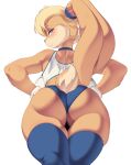  2022 absurd_res anthro blue_eyes blush butt cervina7_(artist) clothed clothing digital_media_(artwork) female hair hi_res lagomorph leporid lola_bunny long_ears looking_back looney_tunes mammal rabbit rear_view simple_background solo warner_brothers white_background 