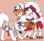  animal_genitalia animal_penis anthro anus balls bodily_fluids canine_penis dusk_lycanroc feral fur generation_7_pokemon genital_fluids genitals group lycanroc male male/male male_penetrated male_penetrating male_penetrating_male midnight_lycanroc nintendo oral oral_penetration penetration penis pokemon pokemon_(species) precum red_body red_fur sex trio video_games wolfonia 