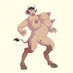  4_breasts blush breast_expansion breast_growth breasts brown_eyes brown_hair clitoris cowbell expansion female frankly-art gender_transformation genitals growth hair hooves horn humanoid humanoid_satyr multi_breast nipples pussy satyr solo transformation transformation_sequence 