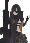  1girl absurdres arm_up bangs black_dress black_hair breasts closed_mouth dress eyepatch facial_mark girls&#039;_frontline grey_eyes gun highres holding holding_gun holding_weapon lips long_hair looking_at_viewer mechanical_arms mechanical_legs nyto_(girls&#039;_frontline) nyto_adeline_(girls&#039;_frontline) paradeus sidelocks solo standing thomas_8000 weapon white_background 