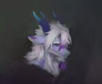  anthro awaldkize blue_body blue_eyes blue_horn bust_portrait dragon hair hi_res horn male mouth_closed multicolored_eyes multicolored_hair narrowed_eyes portrait purple_body purple_eyes purple_hair simple_background solo three-quarter_view two_tone_hair unsigned white_body white_hair 