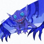  :d aqua_eyes commentary_request gem looking_at_viewer no_humans open_mouth oyasuminjyutsu pokemon pokemon_(creature) sableye sharp_teeth signature smile solo teeth 