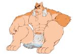  abs ambiguous_gender anthro balls brown_body brown_fur bulge clothed clothing crotch_apron crotch_tuft eyebrows eyes_closed fur genital_outline genitals group hi_res hot_spring huge_pecs human larger_anthro larger_male male mammal muscular muscular_anthro muscular_male nipples oinu_kori penis_outline simple_background sitting_on_ground size_difference smaller_ambiguous smaller_human solo_focus tan_body thick_eyebrows topless topless_male towel towel_around_neck tuft underwear water white_background white_clothing white_underwear 