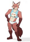  2022 abs anthro barefoot bottomwear bulge canid canine clothing crop_top disney english_text eyebrows feet fox fur hand_on_hip hi_res hotpants jrjresq male mammal muscular muscular_anthro muscular_male navel nick_wilde plantigrade shirt shorts simple_background smile solo sportswear standing tank_top text text_on_clothing text_on_crop_top text_on_shirt text_on_tank_top text_on_topwear topwear tuft white_background zootopia 