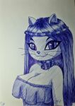  2d_(artwork) anthro ballpoint_pen big_breasts big_eyes breasts cat_city cicuska_(cat_city) clothed clothing enginseer_cyvius felid feline female hair hi_res long_hair mammal monochrome pen solo traditional_media_(artwork) whiskers 