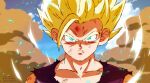  1boy aura dragon_ball dragon_ball_z lightning male_focus saiyan shintani_naohiro_(style) solo solo_focus son_gohan super_saiyan super_saiyan_2 