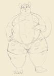  2022 anthro belly big_belly bottomwear clothing humanoid_hands khronosz male mammal moobs mouse murid murine nipples overweight overweight_male rodent shorts simple_background sketch solo suspenders underwear 