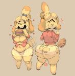  &lt;3 animal_crossing anthro areola big_breasts big_butt bottomwear breasts brown_areola butt canid canine canis clothing domestic_dog dress_shirt exclamation_point female food frown holding_food holding_object holding_sandwich isabelle_(animal_crossing) looking_back mammal midriff navel nintendo nipple_outline one_eye_closed open_mouth sandwich_(food) shih_tzu shirt sixsidesofmyhead skirt slightly_chubby solo tail_motion tailwag thick_thighs topwear torn_bottomwear torn_clothing torn_skirt toy_dog video_games wide_hips 