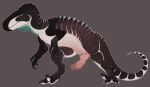  2022 biped brown_body claws dinosaur erection feral frill_(anatomy) genitals male nude numberfrickers penis pose reptile scalie simple_background solo standing white_body 