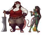  anthro armor big_breasts blazbaros boots breasts buckteeth claws cleavage cleaver_(weapon) clothed clothing dreadlocks duo ear_piercing ear_ring female footwear fully_clothed hair hand_on_hip hood huge_breasts long_hair mammal melee_weapon murid murine muscular muscular_anthro muscular_female obese obese_anthro obese_female overweight overweight_anthro overweight_female pauldron piercing ponytail rat red_eyes ring_piercing rodent size_difference skaven spiked_pauldron standing teeth thick_thighs warhammer_(franchise) weapon 