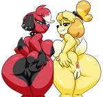 2026 absurd_res accessory animal_crossing anthro anus areola bell big_breasts big_butt black_areola black_nipples black_nose breast_squish breasts breasts_frottage butt canid canine canis cherry_(animal_crossing) collar deep_skin dipstick_tail domestic_dog duo ear_piercing ear_ring eyelashes female floppy_ears genitals hair hair_accessory hairband hi_res highlights_(coloring) holding_butt isabelle_(animal_crossing) mammal markings nintendo nipples nude piercing rear_view red_body red_hair ring_piercing shih_tzu short_hair simple_background smile spiked_collar spikes squish tail tail_markings thick_thighs toy_dog vulva wallyroo white_background white_highlights wide_hips