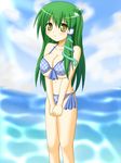  :&lt; bikini breasts green_hair kochiya_sanae large_breasts solo swimsuit touhou yellow_eyes yuzutei 