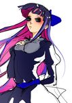  artist_request bow dress female hair_bow long_sleeves multicolored_hair panty_&amp;_stocking_with_garterbelt partially_colored sketchy solo stocking_(character) stocking_(psg) striped two-tone_hair white_background 