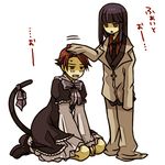  1girl cat_tail cosplay costume_switch crossdressing frederica_bernkastel lowres mikawa_(xxcrisp) oversized_clothes petting tail umineko_no_naku_koro_ni ushiromiya_battler 