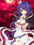  bat_wings blue_eyes blue_hair blush bracelet breasts crossed_arms crown feathers head_wings jewelry large_breasts long_hair navel necklace panties ragnarok_online ribbon sad see-through solo sorai_shin'ya sorcerer_(ragnarok_online) standing tears underwear very_long_hair wings 