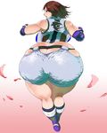  akr_(qpqpqp) ass bad_anatomy boots breasts brown_eyes brown_hair censored elbow_gloves fat gloves highres huge_ass kazama_asuka large_breasts looking_back pov sideboob solo tekken thick_thighs thighs third-party_edit 