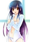  black_hair dress_shirt kotegawa_yui long_hair minase_(dragon_panda) navel open_clothes open_shirt panties shirt solo to_love-ru underwear 