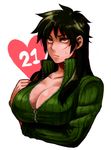  black_hair breast_hold breasts cleavage face genderswap genderswap_(mtf) heart itou_kaiji kaiji large_breasts lips red_eyes scar solo sweatdrop tachibana_amane_(amane01a) unzipped zipper 