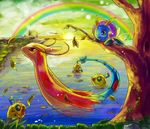  feebas illumise leaf leaves milotic pokemon rainbow sunrise tree water 