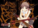  brown_hair higurashi_akane mai_hime my-hime ponytail school_uniform tonfa wallpaper weapon 