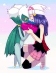  blush hikari_(pokemon) hug pokemon roserade simple_background ymy 