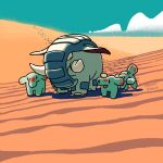  animal_focus black_eyes blue_sky cloud desert donphan evolutionary_line footprints no_humans outdoors phanpy pokemon pokemon_(creature) saboteri_(savot) signature sky walking 