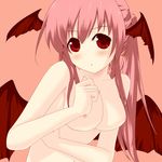  bat_wings breasts head_wings koakuma long_hair medium_breasts nude pandamonium pink_hair red_eyes red_hair solo touhou upper_body wings 