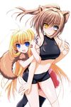  2girls akata_itsuki animal_ears dragon_crisis! hug smile tail 