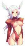 breasts cleavage color_(artist) female final_fantasy final_fantasy_tactics head_wings headwings kara_(color) leotard long_hair midriff red_eyes silver_hair simple_background solo ultima_(fft) underboob white_background 