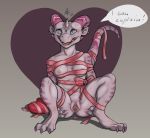  &lt;3 2019 anthro bound breasts claws crestfallenartist female kobold looking_at_viewer nipples nude pussy scalie solo spread_legs spreading wrapped 