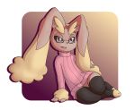  alpha_channel clothed clothing eyewear glasses gradient_background legwear lopunny nintendo open_mouth pok&eacute;mon pok&eacute;mon_(species) simple_background solo stockings sweater teeth toes transparent_background video_games yorusagi 