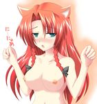  animal_ears bad_id bad_pixiv_id blue_eyes braid breasts cat_ears hong_meiling kemonomimi_mode large_breasts long_hair nipples nude red_hair solo touhou twin_braids upper_body yappen 