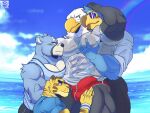  2022 abs accipitrid accipitriform animal_crossing anthro anthro_on_anthro apollo_(animal_crossing) avian bald_eagle band-aid bandage beak biceps big_bulge big_muscles bird blush bodily_fluids bottomwear bulge clothed clothing cloud columbid curt_(animal_crossing) day dodo eagle erection erection_under_clothing eyebrows eyewear feathers felid frown fur group hand_on_chest hi_res hotpants huge_muscles male male/male mammal muscular muscular_anthro muscular_male navel navel_outline nintendo nipple_outline nipples non-mammal_nipples obliques outside pantherine pants pec_grasp pec_squeeze pec_squish pecs quads reach_around sea_eagle shirt shorts sky smile squish standing sunglasses sweat sweatdrop tank_top tiger tight_clothing topwear translucent translucent_clothing translucent_shirt translucent_topwear tuft tybalt_(animal_crossing) ursid video_games vier_punksterne water watermark wet wet_clothing wet_shirt wet_topwear wilbur_(animal_crossing) wristband 