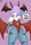  &lt;3 2020 blush camel_toe capcom cosplay darkstalkers english_text eyebrows eyelashes female generation_3_pokemon hair hi_res kirlia lilith_aensland membrane_(anatomy) membranous_wings nintendo not_furry orange_eyes pokemon pokemon_(species) purple_hair saltyxodium solo text video_games wings 