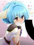  1girl animal_ears bar_censor blue_bow blue_bowtie blue_hair blush bow bowtie censored galaxy_angel gloves heart heart-shaped_pupils jacket konpeto military military_uniform mint_blancmanche puffy_short_sleeves puffy_sleeves rabbit_ears sexually_suggestive short_hair short_sleeves symbol-shaped_pupils tongue tongue_out uniform white_gloves white_jacket yellow_eyes 