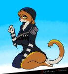  anthro beanie bedroom_eyes bottomless calico_cat claws clothed clothing domestic_cat doom_(series) epic_games feet felid feline felis female fortnite hat headgear headwear id_software infernaltanuki mammal meow_skulls_(fortnite) mottled narrowed_eyes piebald seductive solo sweater topwear video_games watermark 