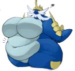  2021 annoyed anthro belly big_belly big_breasts big_butt blue_body blush bodily_fluids breasts butt claws curvy_figure emanata featureless_breasts female generation_5_pokemon grey_body hi_res horn huge_breasts huge_butt huge_thighs looking_away navel nintendo nude obese overweight pokemon pokemon_(species) portrait red_eyes samurott simple_background solo standing sweat sweatdrop thick_thighs three-quarter_portrait video_games voluptuous whiskers wide_hips zephy_03 