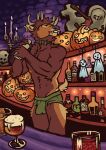  abs alcohol animated anthro antlers axe bar bartender beverage biceps bone bottle bottomwear bow_tie brown_body brown_fur bulge candle cervid cervine chest_tuft clothed clothing container digital_media_(artwork) elbow_tuft elk fangs fluffy food fruit fur glass hair halloween holidays horn jack-o&#039;-lantern looking_up male mammal melee_weapon mo_(momamo) momamo muscular muscular_anthro muscular_male neck_tuft partial_nudity pecs plant public pumpkin shaking short_playtime skull smile solo solo_focus tail_motion tailwag tombstone tuft underwear weapon 