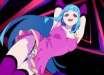  1girl :d armpits arms_up ass_visible_through_thighs bangs blue_eyes blunt_bangs commentary english_commentary long_hair looking_at_viewer me!me!me! open_mouth optionaltypo pink_eyes smile solo thigh_gap very_long_hair 