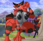  2022 absurd_res anthro areola avian big_areola big_breasts big_butt big_nipples bird blaziken bodily_fluids breasts butt clothing crouching dialogue duo english_text felid female fur generation_3_pokemon generation_7_pokemon hair hi_res huge_breasts hyper hyper_breasts incineroar lactating legwear mammal muscular nintendo nipples nude offscreen_character open_mouth outside pokemon pokemon_(species) red_body red_fur text thick_thighs thigh_highs vf-01s video_games wide_hips 
