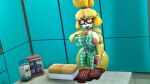  2021 3d_(artwork) accessory animal_crossing anthro apron apron_only bell biceps big_breasts blonde_hair bodily_fluids bread breasts brown_eyes canid canine canis claws cleavage clothed clothing collar crossgender curvaceous curvy_figure detailed_background digital_media_(artwork) domestic_dog eyewear fingers floppy_ears flour food ftg_crossgender fti_crossgender fur genital_fluids genitals glasses gynomorph hair hair_accessory hair_tie hand_on_own_penis hand_on_penis handwear hi_res hourglass_figure huge_breasts intersex isabelle_(animal_crossing) looking_at_viewer mammal milk mostly_nude multicolored_body multicolored_fur nintendo nipple_slip oven_mitts penis precum shih_tzu short_hair small_waist smile solo source_filmmaker thick_thighs tongue tongue_out toy_dog two_tone_body two_tone_fur vaultlad video_games voluptuous white_body white_fur wide_hips yellow_body yellow_fur 