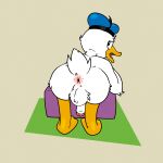  1:1 absurd_res anatid anseriform anthro anus argon_vile avian backsack balls beak bent_over bird butt clothing digital_media_(artwork) disney donald_duck duck feathers genitals hat hat_only headgear headgear_only headwear headwear_only hi_res looking_back male mostly_nude nude open_beak open_mouth penis presenting presenting_hindquarters simple_background solo white_body 