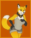  absurd_res anthro bandanna bottomwear canid canine canis clothed clothing ember_the_firesmart_fox female fox hi_res kerchief mammal pants solo spicychaikitten topwear ursid 